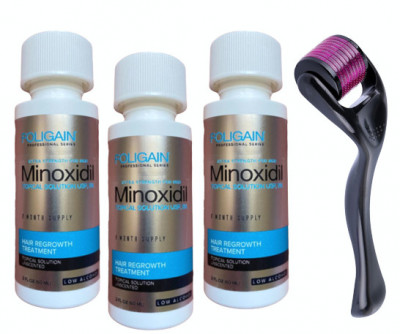 Minoxidil Foligain 5%, 3 Luni Aplicare, Cantitate de Alcool redusa +Dermaroller, Tratament Pentru Barba / Scalp foto