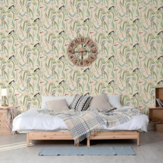 DUTCH WALLCOVERINGS Tapet Flamingo, crem si verde menta GartenMobel Dekor