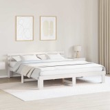 Cumpara ieftin Cadru de pat alb Alb Lemn masiv 200 x 200 cm Cotiere reglabile