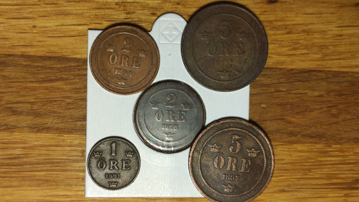 Suedia - set raritati bronz ante 1900 - 1 2 5 ore 1875 - 1899 XF serii diferite