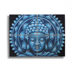 Detaliu Tablou Mandala Buddha Albastru Brocart 30x40cm x 4