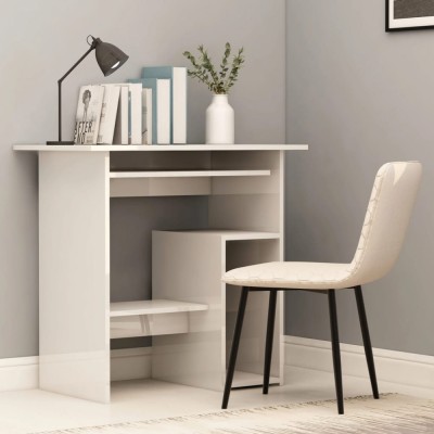 vidaXL Birou, alb extralucios, 80x45x74 cm, lemn prelucrat 801370 foto