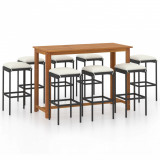 Set mobilier bar de grădină cu perne, 9 piese, negru, vidaXL