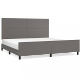 Cumpara ieftin Cadru de pat cu tablie, gri, 200x200 cm, piele ecologica