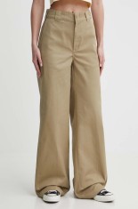 Dickies pantaloni WIDE LEG WORK PANT W femei, culoarea verde, lat, high waist, DK0A4YSE
