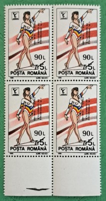 TIMBRE ROMANIA MNH LP1279/1992 Campionatele Gimnastica Paris supratipar -Bl.4 foto