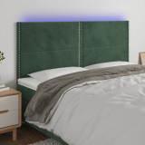 VidaXL Tăblie de pat cu LED, verde &icirc;nchis, 160x5x118/128 cm, catifea