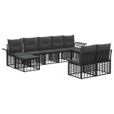 vidaXL Set de canapele de exterior 9 pcs Negru și Gri &icirc;nchis Poliester 3437765
