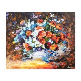 Tablou pictat manual, Vaza cu maci, albastrele si margarete, 60x50cm ulei pe panza in cutit efect 3D, gata de agatat pe perete