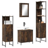 Set mobilier de baie, 4 piese, stejar fumuriu, lemn prelucrat