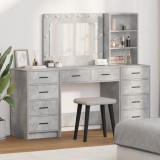 VidaXL Set masă toaletă cu LED, 3 piese, gri beton, lemn prelucrat