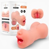Masturbator manual INTENSE Riley Double, texturat pentru simulare orală și vaginală realistă, culoarea pielii, din TPE