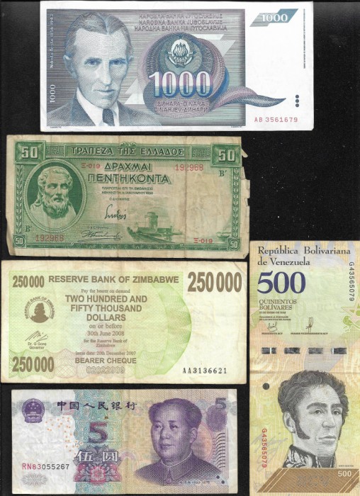 Set 5 bancnote de prin lume adunate (cele din imagini) #334