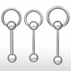 Piercing - barbell din oțel cu inel - Dimensiune: 1,6 mm x 16 mm