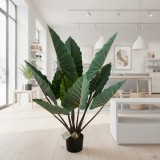 Planta artificiala Alocasia cu frunze late, 120 cm, verde, ghiveci inclus
