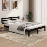 Cadru de pat dublu 4FT6, negru, 135x190 cm, lemn masiv de pin GartenMobel Dekor, vidaXL