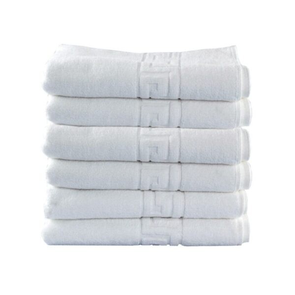 Set de 6 prosoape baie pentru hotel, bumbac 100%, 550gsm, Valentini Bianco, 70x140cm, Greek border