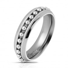 Inel din oțel de culoare argintie, cu bile si crestături,6 mm - Marime inel: 49