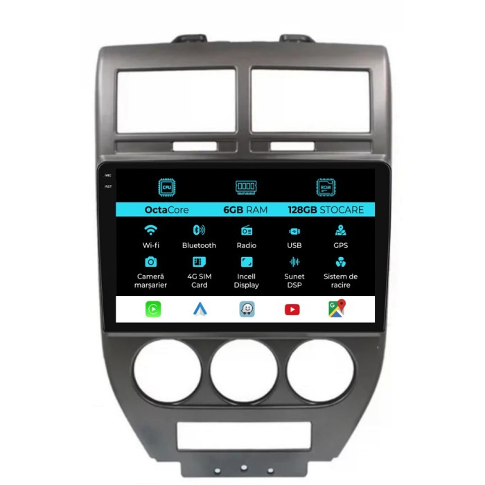 Navigatie Dedicata Jeep Compass (2006-2010), 9Inch, 6Gb Ram, 128Gb Stocare, Carplay