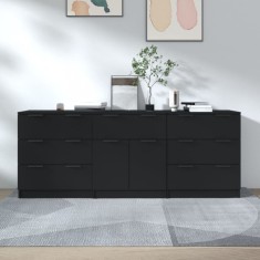 vidaXL Servante, 3 piese, negru, lemn compozit foto