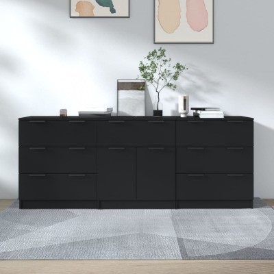 vidaXL Servante, 3 piese, negru, lemn prelucrat foto