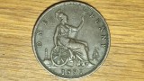 Marea Britanie - moneda de colectie - 1 penny 1891 - Victoria tanara - calitate foarte buna si greu de gasit !
