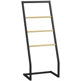 HOMCOM Raft Baie cu 4 Niveluri din Bambus, Suport Prosoape de Dodea Autoportant, 40,5x28x98 cm, Negru | Aosom Romania
