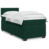 vidaXL Pat box spring cu saltea, verde &icirc;nchis, 90x190 cm, catifea 3288501
