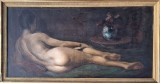 Cumpara ieftin Nud culcat şi vas cu flori, pictură de calitate, veche, nesemnată, şcoală rom&acirc;nească