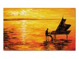 Tablou pictat manual, Pianist, 100x60cm ulei pe panza in cutit efect 3D, Spectaculos