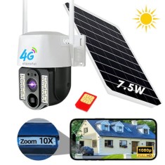 Camera de supraveghere cu acumulatori 8000mAh, Portabila, Panou solar inclus, Slot SIM, conexiune 4G, 3MP, Intelligent tracking, PTZ, Micro SD, Rotire foto