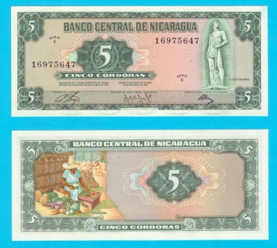 Nicaragua 5 Cordobas 1972 &amp;#039;Cacique Nicarao&amp;#039; UNC serie: C 16975647 p122 foto