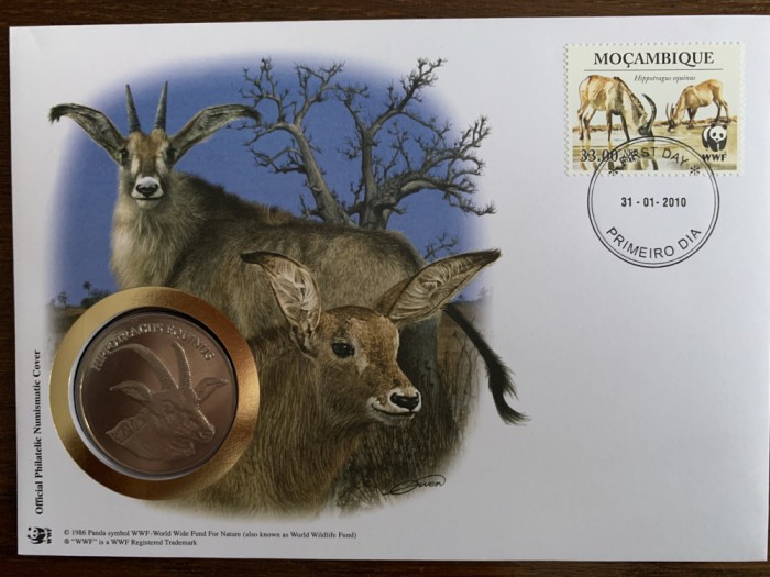 mozambic - FDC cu medalie, fauna wwf