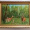 CAPRIOARE IN PADURE ,tablou pictat manual in ulei pe p&acirc;nză, 47x37cm cu rama dim lemn