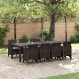 vidaXL Set de dining 9 piese cu perne, maroniu, din ratan sintetic.