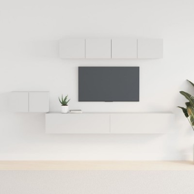 vidaXL Set dulap TV, 5 piese, alb, lemn prelucrat foto