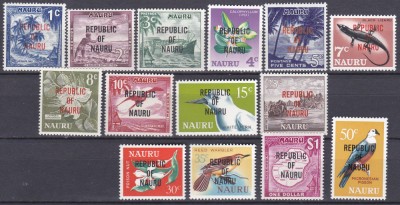 DB1 Fauna Pasari Flori Vapoare Uzuale 1968 Nauru Supratipare 14 v. MNH foto