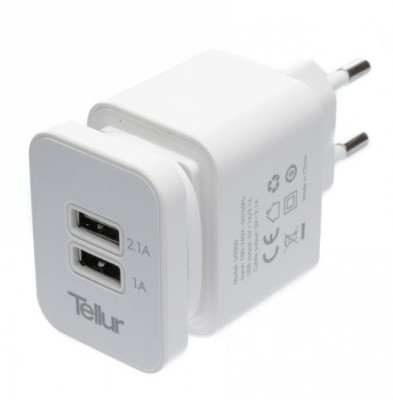 Tellur Incarcator Retea Dual USB 2.1 A Alb TLL151031 foto