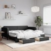 VidaXL Pat de zi cu extensie și sertare, negru, 90x190cm, textil