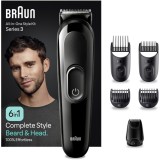 Aparat de tuns multifunctional Braun MGK3410, Wet&amp;amp;Dry, 6-in-1, 4 piepteni, 1 mini aparat de ras, autonomie 50 minute, Negru