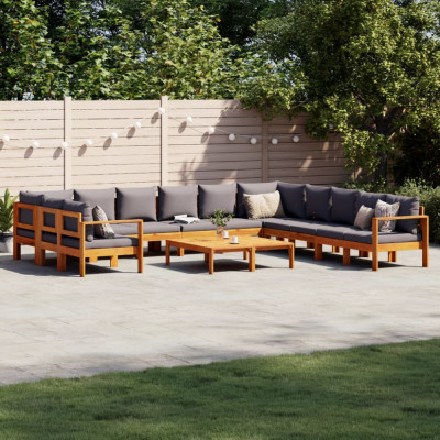 vidaXL Set de canapele de grădină cu perne, 9 piese, lemn masiv acacia foto