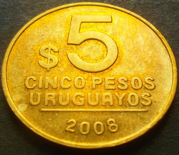 Moneda 5 PESOS - URUGUAY, anul 2008 *cod 3089 - frumoasa!
