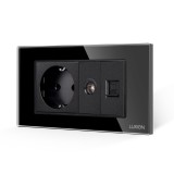 Cumpara ieftin Priza Schuko cu TV si Internet Luxion, rama din sticla neagra, 4M