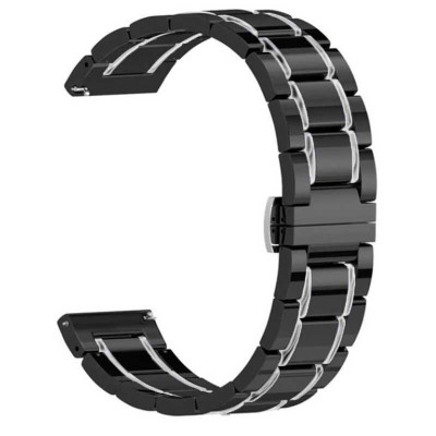 Curea ceramica, compatibila cu Cookoo Smart Watch, Telescoape QR, 22mm, Black Silver foto