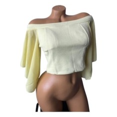 Top galben cu m&acirc;neci transparente tip clopot, mărimea S-M, poliester