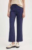 Sisley pantaloni din in culoarea albastru marin, drept, high waist