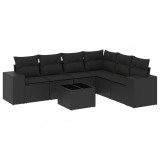 Cumpara ieftin Set canapele de gradina cu perne, 7 piese, negru, poliratan