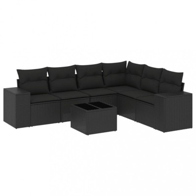 Set canapele de gradina cu perne, 7 piese, negru, poliratan foto