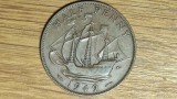 Anglia Marea Britanie -moneda de colectie- 1/2 half penny 1949 bronz -George VI- vapor panze - serie raruta fara &#039;IND:IMP&#039;