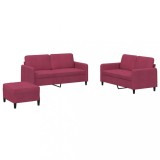 Cumpara ieftin Set de canapea, 3 piese, rosu vin, catifea